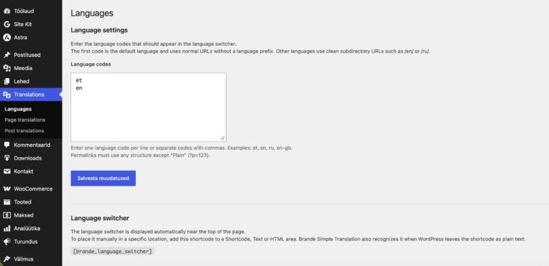 Wordpress Translation Settings